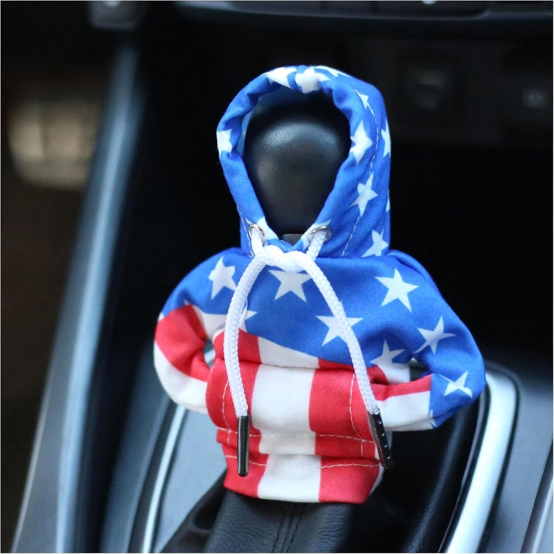 Stacool Car Gear Shift Cover with US Flag Design,Fashionable Gear Shift Hoodie for Shifter Knobs,Universal Car Interior Accessories Funny Car Shift Knob Cover for Cars Trucks SUVs (Colorful/U+D) - Image 1
